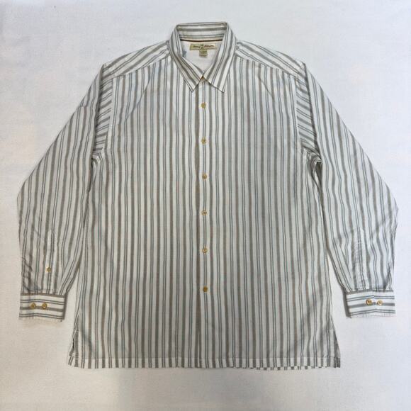 Tommy Bahama‎ Tencel Cotton Mens Large Long Sleeve Striped Button Shirt - Picture 1 of 11